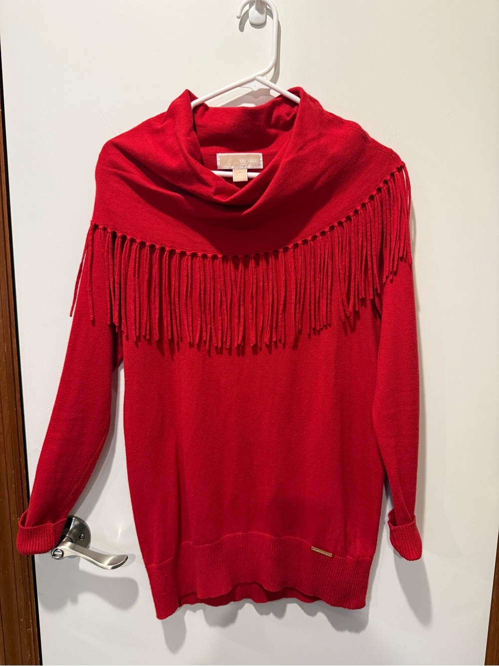 MICHAEL Michael Kors Red Fringe Cowl Neck Sweater